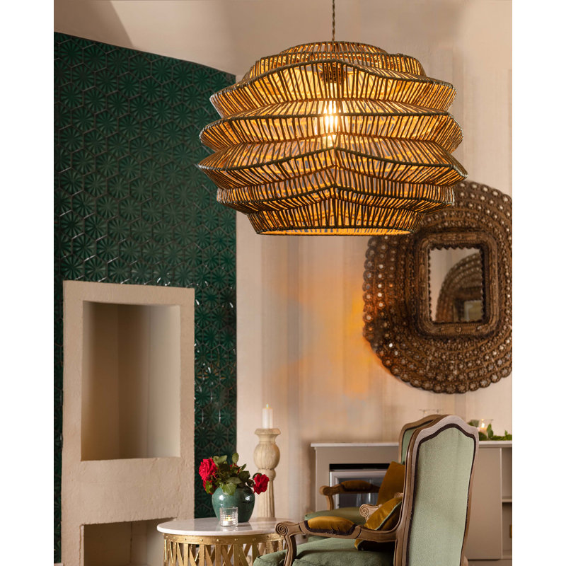 Sojitra 1 - Light Natural Rattan Pendant Light Modern handmade Unique Brown Shade in Brass Finish Costal Decor