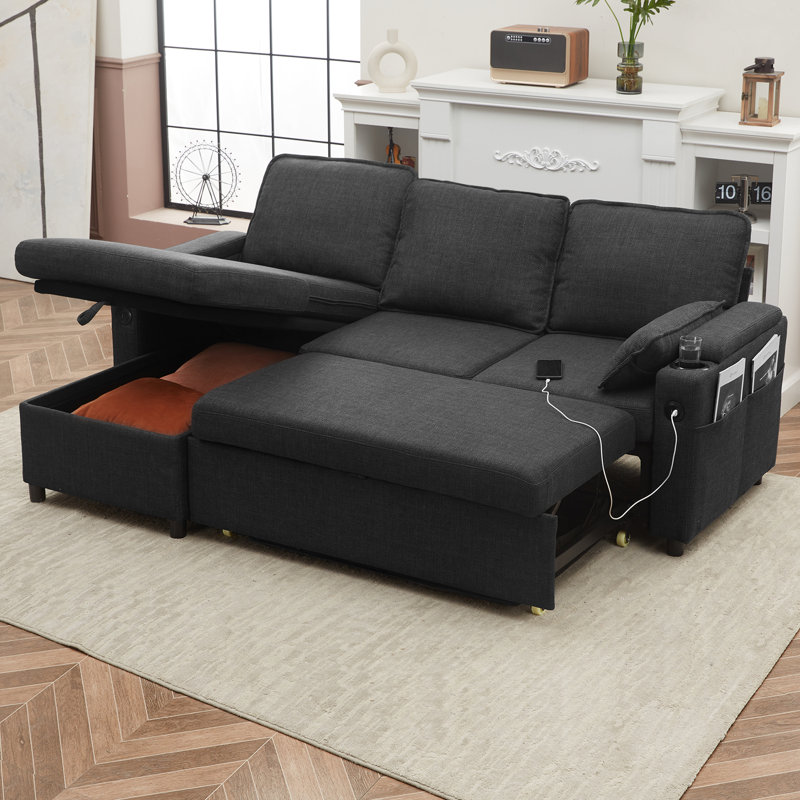 Vesna L-shape 81" Wide Space-Saving Sleeper Sofa Upholstered Pull-out Sofa Bed