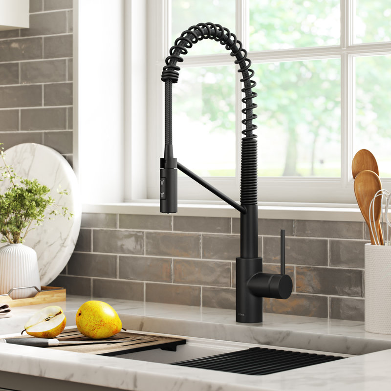 KRAUS Oletto Commercial Style Single Handle Pull Down Kitchen Faucet with QuickDock Top Mount Installation Assembly KPF-2631MB