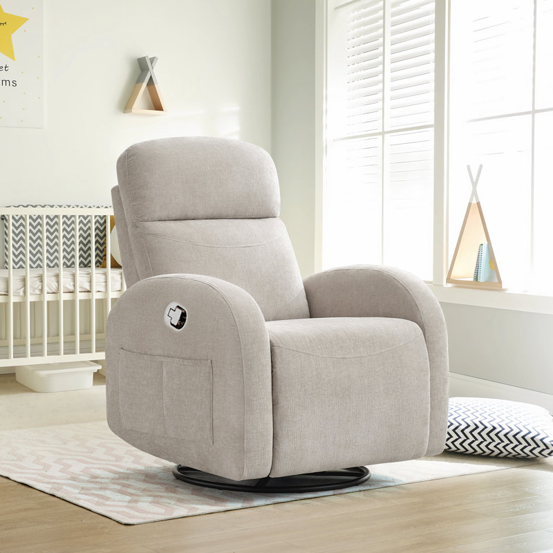 delba 37"modern upholstered chenille manual swivel rocker glider recliner with curver armrest and double pockets,nursery rocker recliner