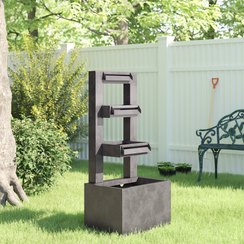 Multi-Tier Outdoor Industrial Waterfall Fountain, 43", Gray