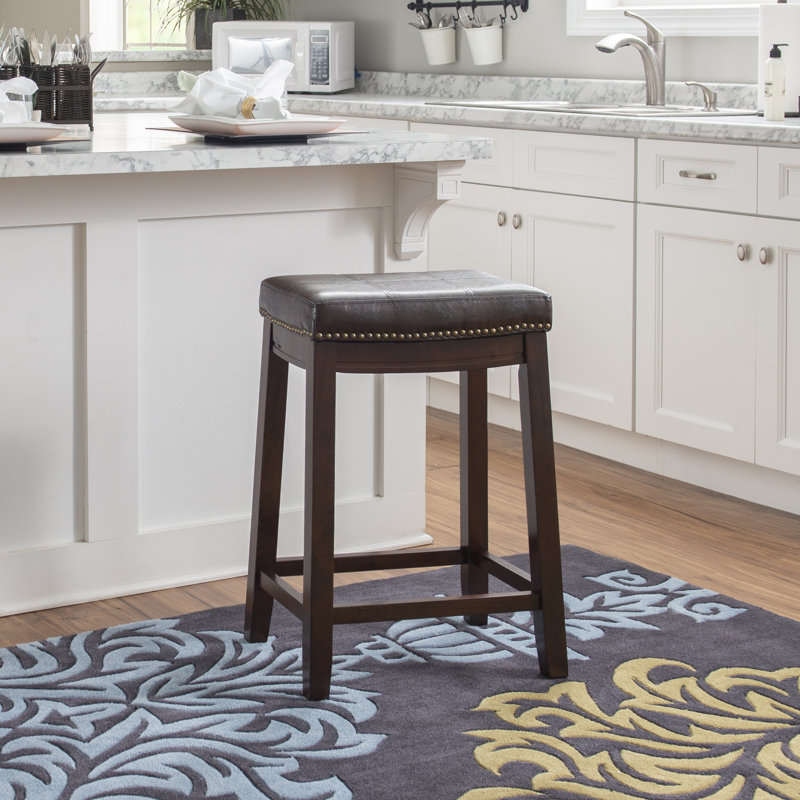 Bartonville Counter & Bar Solid Wood Backless Stool with Upholstered Seat