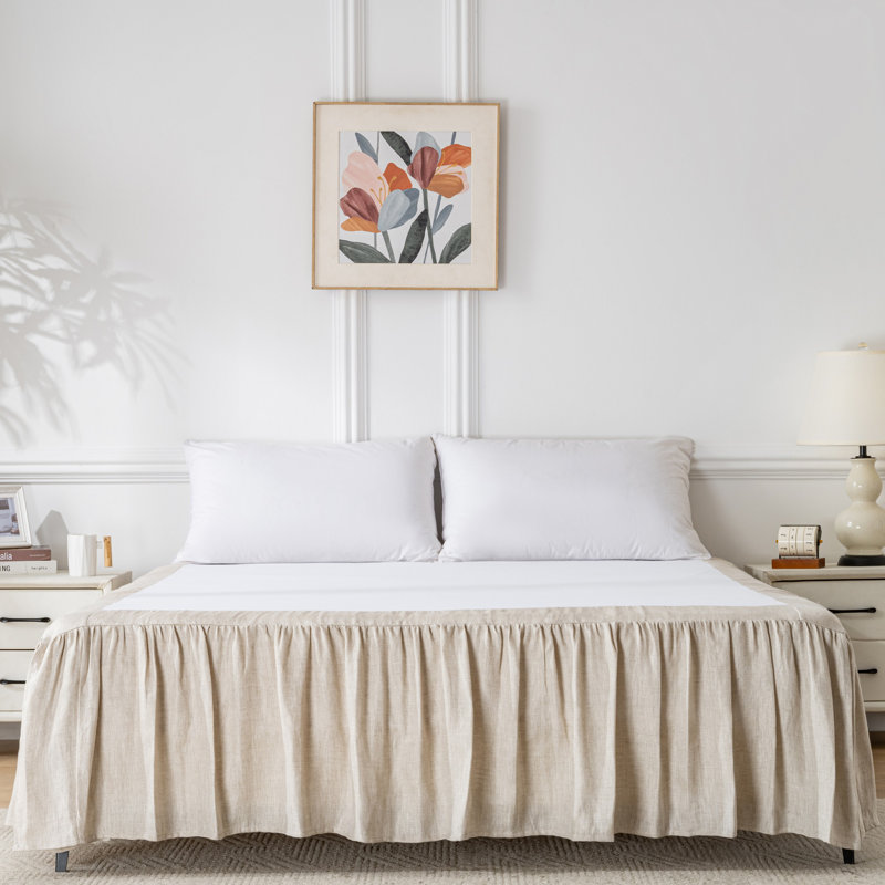 Split Corner Linen Textured Bed Skirt ,16" Free Ruffle Pleat