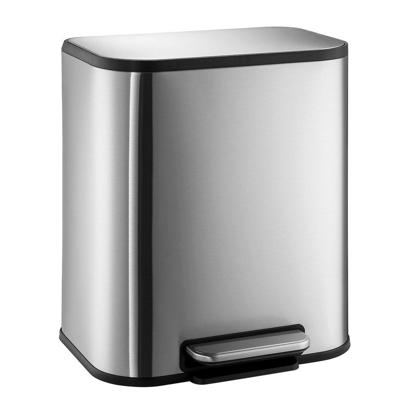 Stainless Steel Garbage Can With Lid, Step-On Pedal And Inner Bucket, Rectangular Trash Can For Kitchen