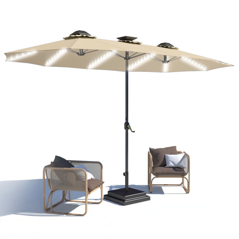 15Ft Large Double Umbrella With Solar Lights