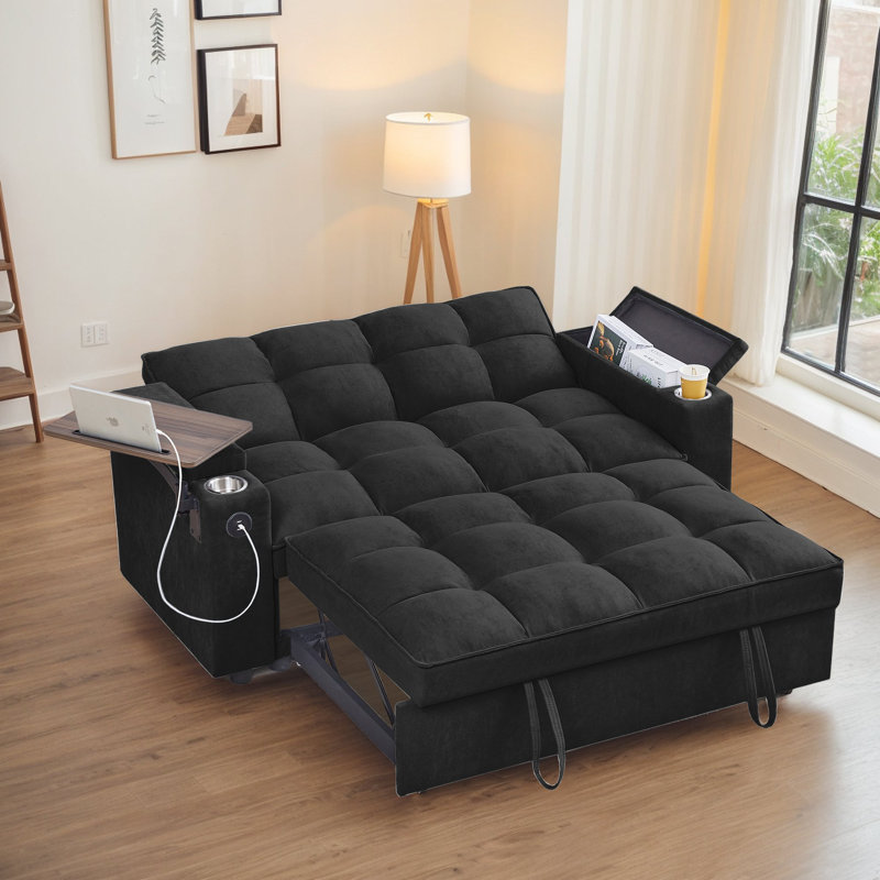 Latitude Run® 65'' 3-in-1 Convertible Sofa Bed, Pull out Sleeper Sofa with 360° Swivel Side Table, USB, Cup Holder, Storage Armrest