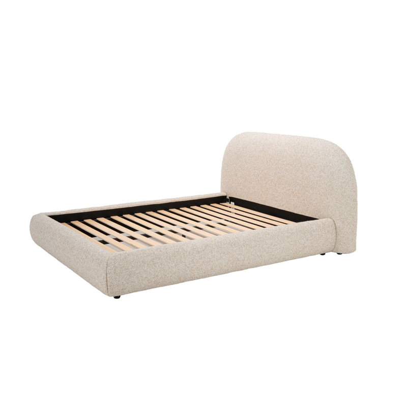 Modern Curved Upholstered Low Profile Platform Bed with Rounded Headboard