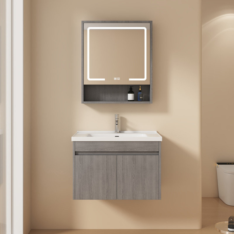 28 Inch Modern Floating Bathroom Vanity with LED Mirror Cabinet &Ceramic Sink Set,Wall Mounted Vanities with LED Medicine Cabinet&Lights&Mirror,Defog,Dimmer,(No Faucet)
