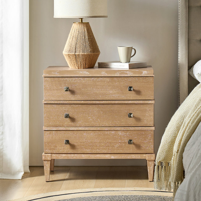 Taesan Transitional 28'' W 3-Drawer Nightstand with Charging Station and Solid Wood Legs