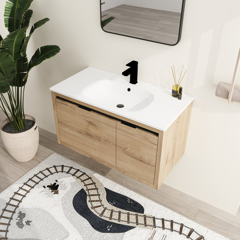 Kaihyan 36''Single Sink Floating Bathroom Vanity,Floating Vanity with 1 Door and 1 Drawer, White Resin Sink Top