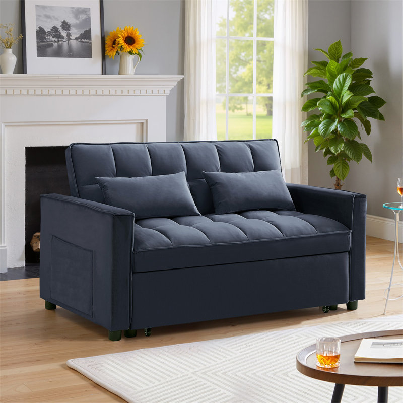 Montevia 3 in 1 Convertible Sleeper Sofa Bed, Velvet Futon Couches, Chaise Lounge for Living Room with Side Pocket