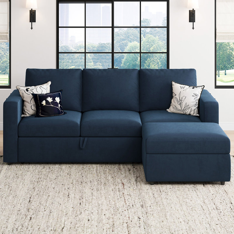Rafael L Shaped Sofa Pull Out Sofa Bed Convertible Modular Sectional Couch Sleeper For Apartment(Incomplete, one box) 