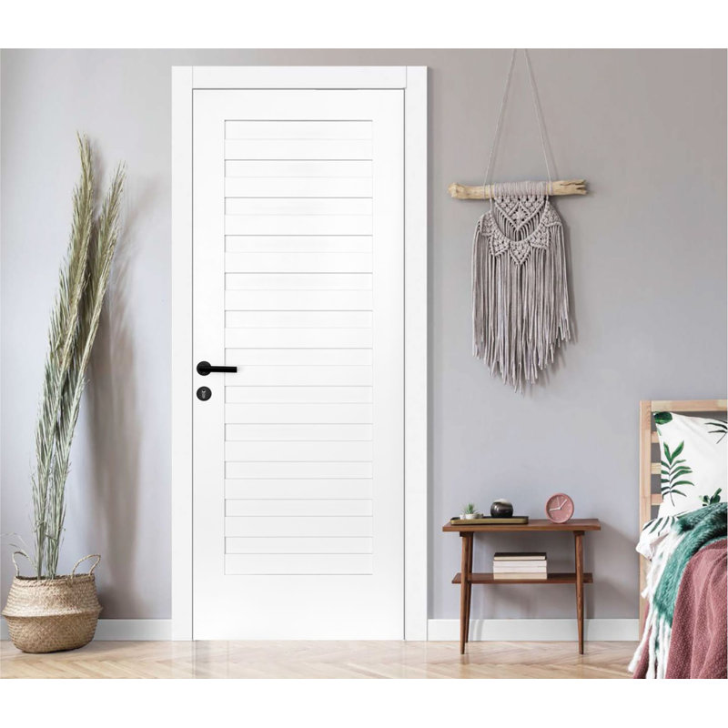 white primed smooth solid wood core shadow louver door slab