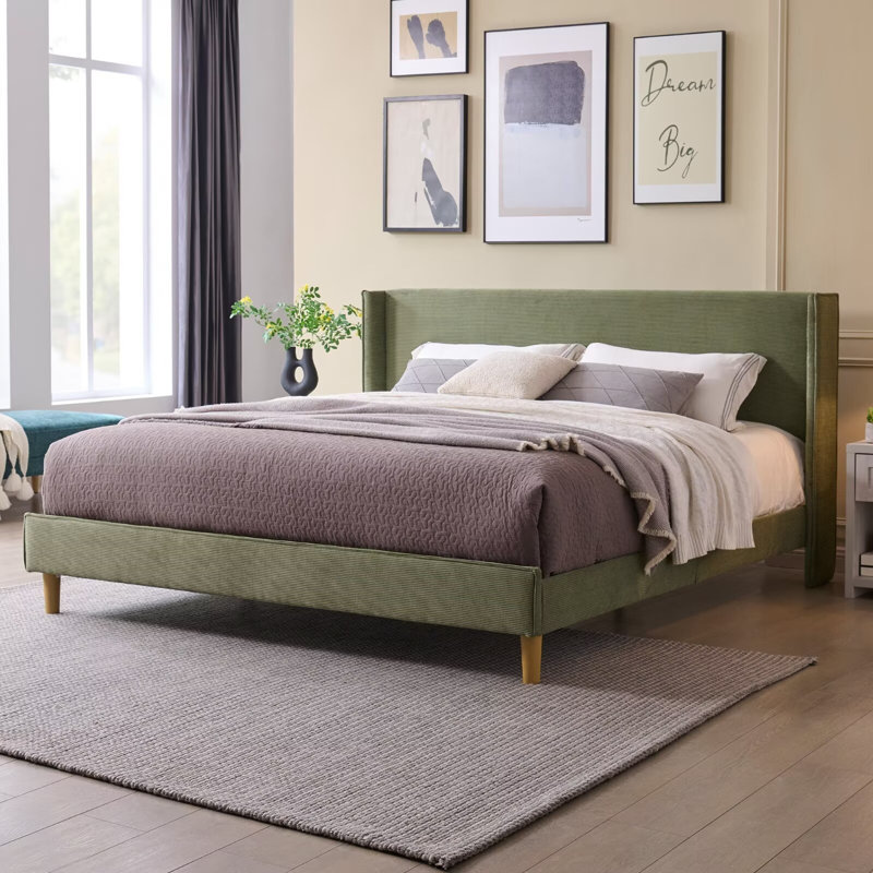 Luxury Modern Wingback Corduroy Upholstered Bed