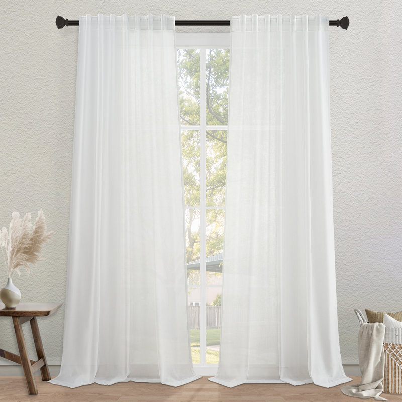 (Green) (3 sets of 2)Cotton Linen Blended Light Filtering Curtain,Back Tab Hooks Drapes (Set of 2,With Hooks) (Set of 2)