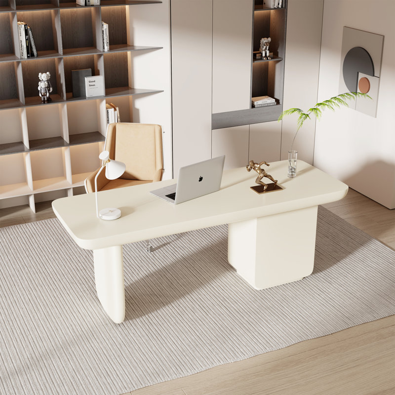 70.87" Beige Writing Desk, with 4 Drawers, Retangular Shaped, Round edges for Meeting Room