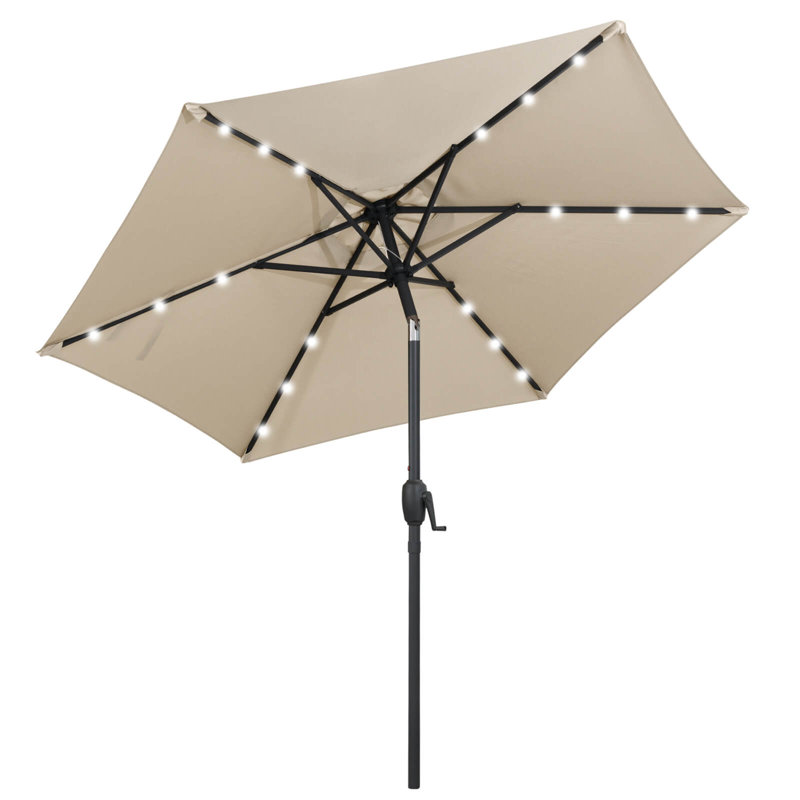 7.5 Ft Solar Powered Patio Umbrella With Led Lights Push Button Tilt Crank Handle