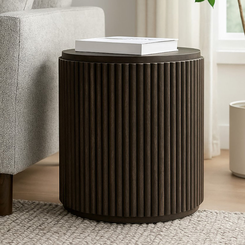 Annakiya Round End Table In Dark Brown Finish On Mango Wood