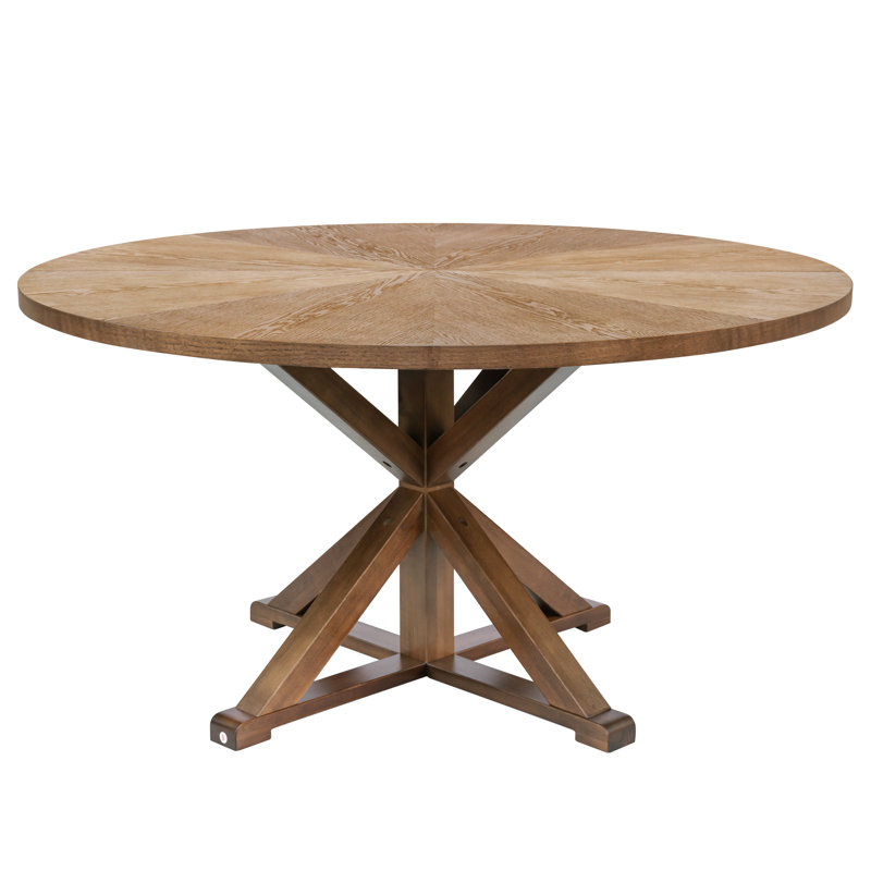 evonia 59-inch 8-seat round solid wood dining table