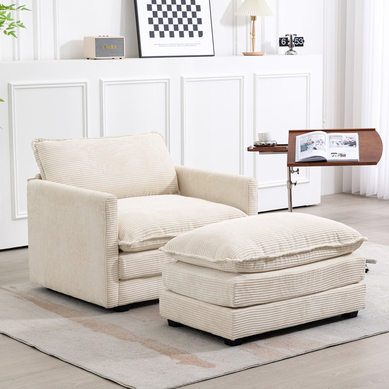 Redenius 42" Upholstered Corduroy Armchair with Ottoman