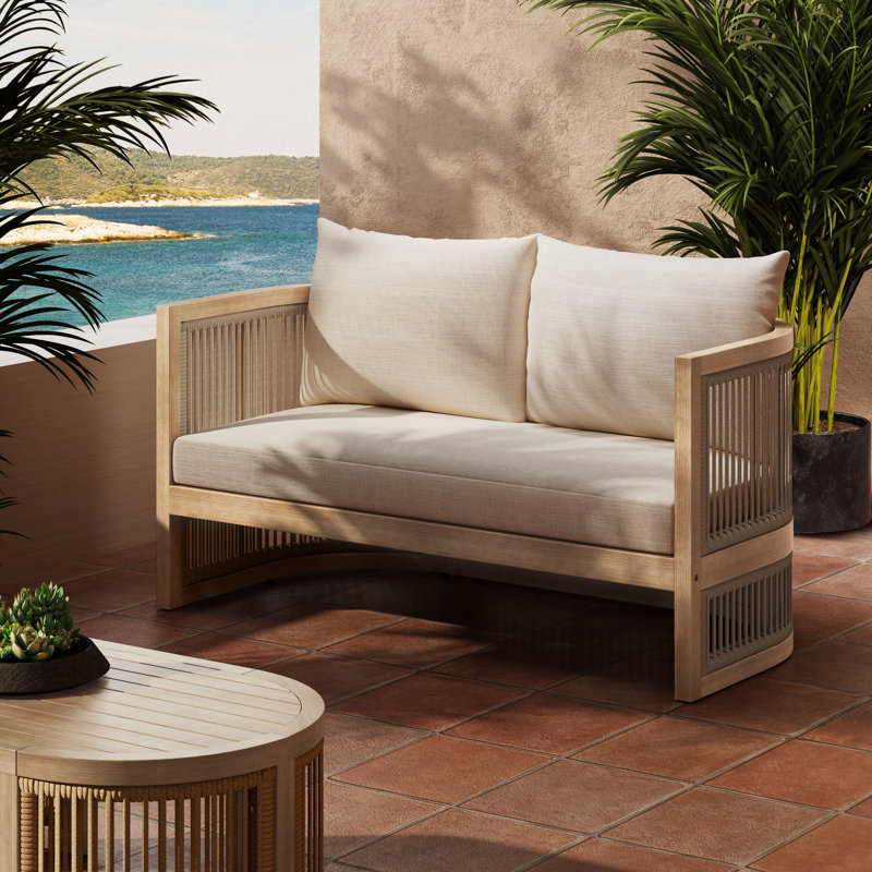 similar Rona Outdoor Acacia Wood Woven Rope Loveseat With Cushions