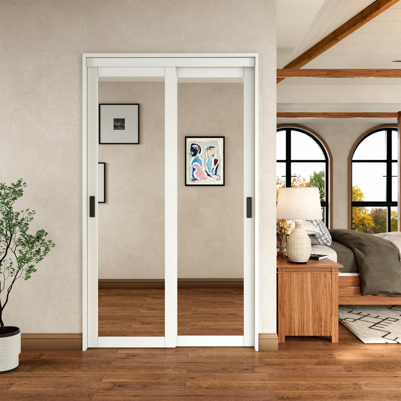 80"h 1 lite mirrored closet sliding door with hardware kit & handles