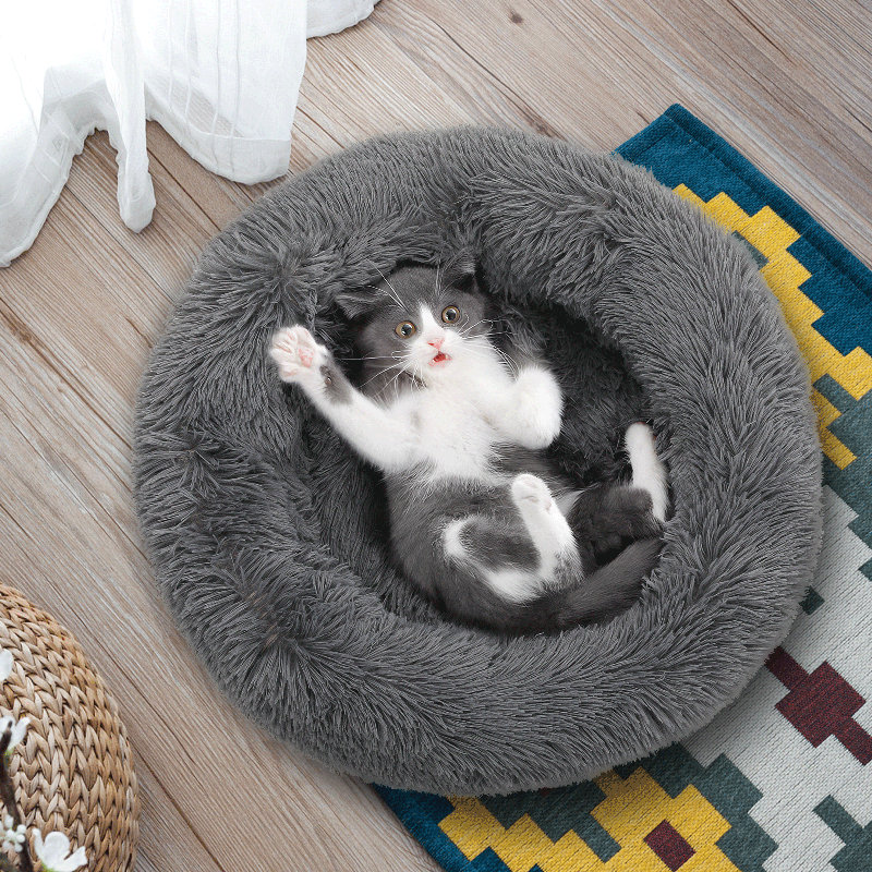 Donut Dog Bed, Soft Warm Cozy Plush Round Fluffy Donut Cuddler Pet Bed for Dog Cat, Machine Washable