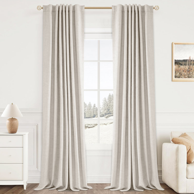 graciella thermal insulated faux linen textured 100% blackout curtains for bedroom living room back tab/rod pocket (set of 2)