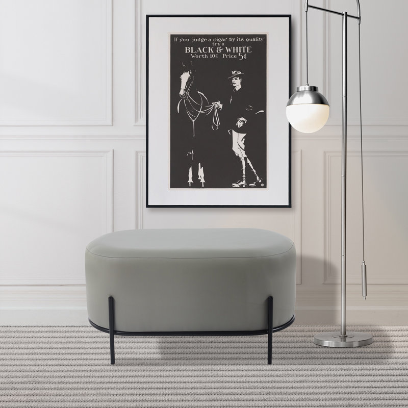 Caeso Leather Bench With Metal Legs