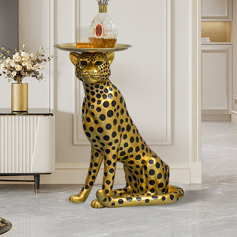 Resin Panther End Table Luxury Leopard Accent Side Table with Tray Top Drink Table Gold and Black for Choice INCOMPLETE SIMILAR BUT NOT SAME 