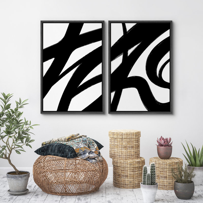 Black And White Paint Strokes Illustrations Minimalist Modern Artwork