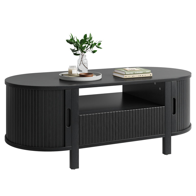 47.2'' Oval Coffee Table With Storage, Fluted Accent Center Table With Draw And Sliding Tambour Doors SIMILAR BUT NOT SAME