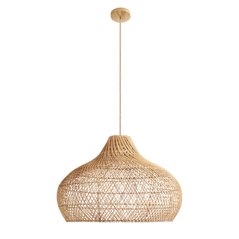 Anjanie 1 - Light Natural Lampshade Pendant – Handwoven Rattan Plug-In or Hardwired Light Fixture for Dining Room, Kitchen, or Bedroom in Japandi Boho Style