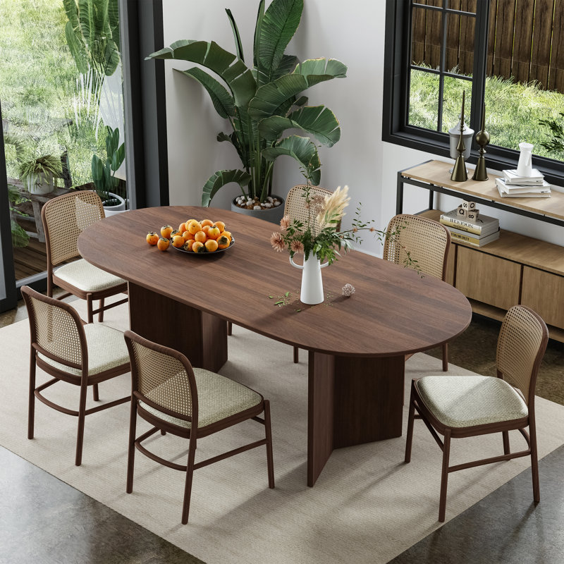 Oval Dining Table with Double Pedestal Solid Wood Kitchen Table