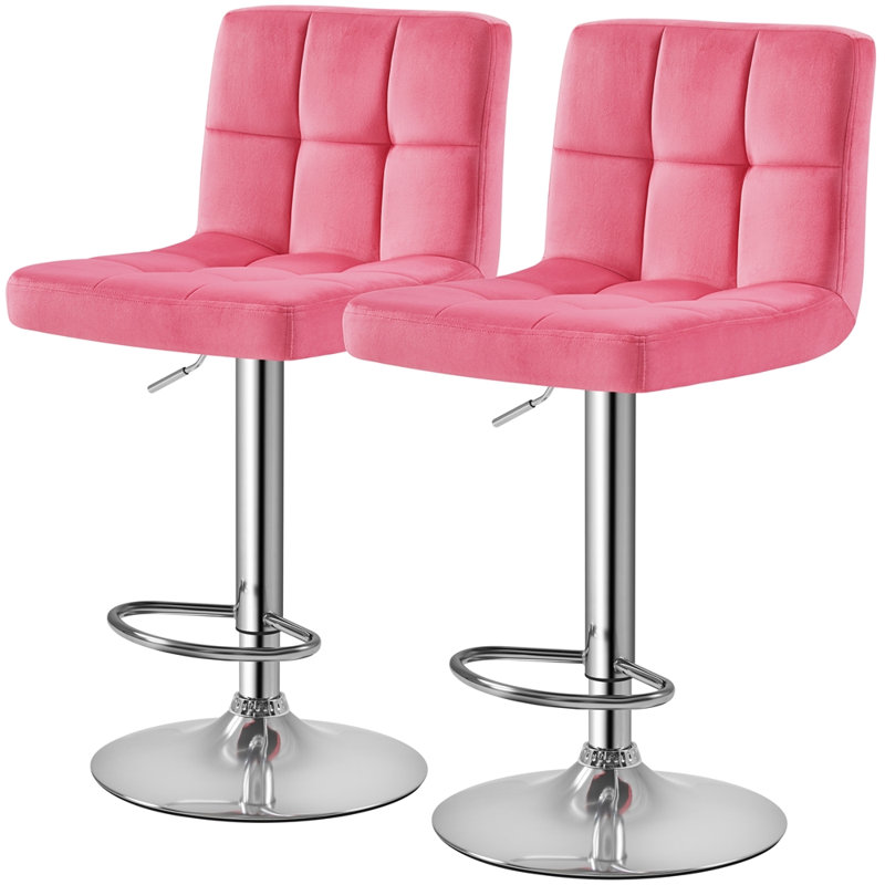 Swivel Upholstered Adjustable Bar Stool with Large Pedestal Base (Set of 2)