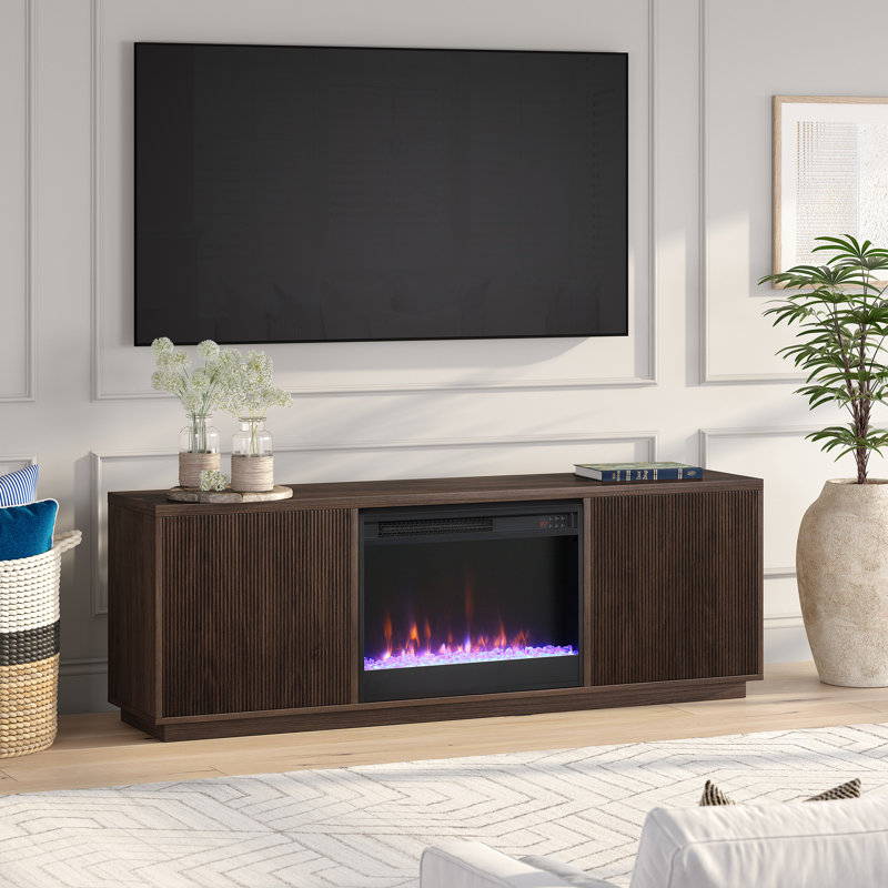 Raydan Rectangular TV Stand with 26" Crystal Fireplace for TV's up to 75"