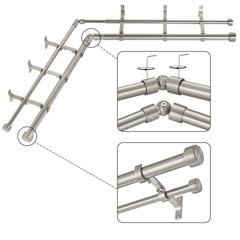 Double Angle Curtain Rod, 1 Inch Diameter Double Bay Window Curtain Rod