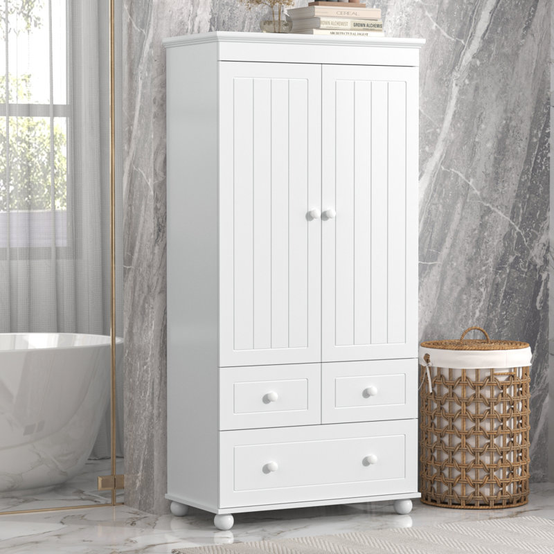 tall storage cabinet with three drawers for bathroom/office, white