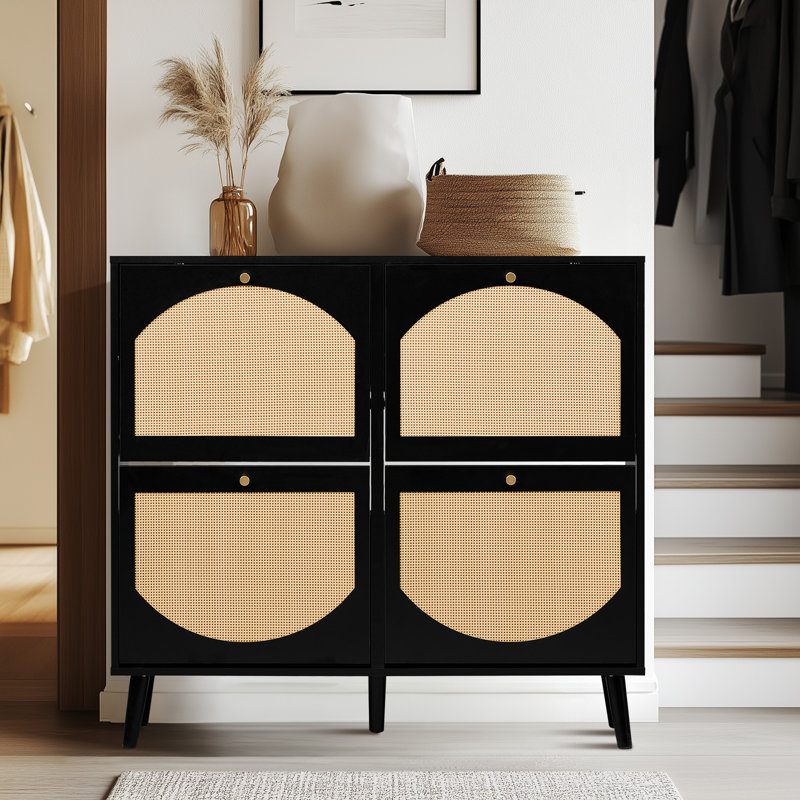 Bostynn 4 Flip Drawers Rattan Shoe Cabinet Shoe Storage Organizer Unit