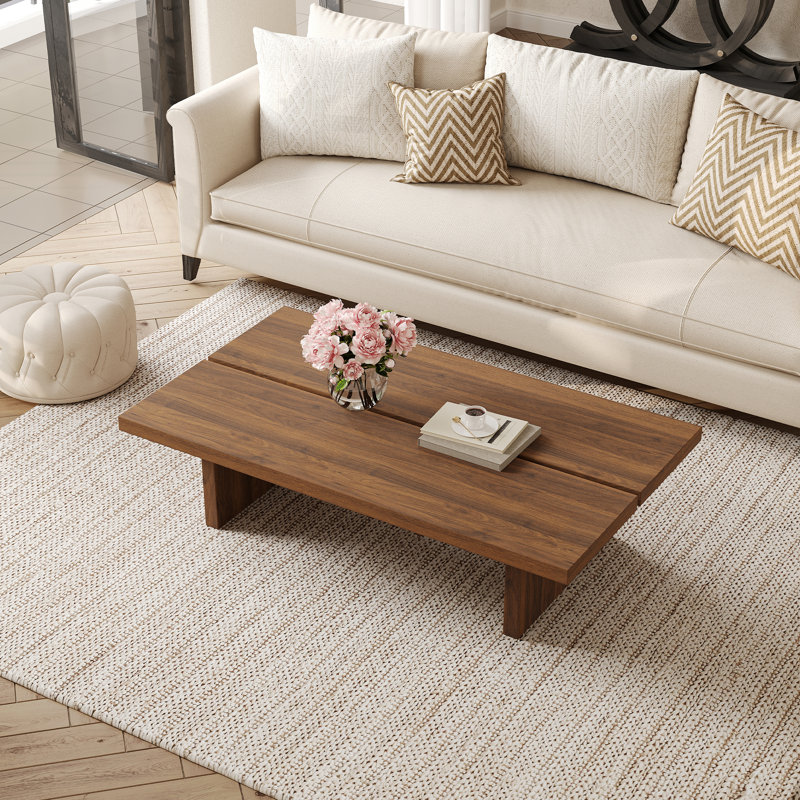 47"Modern Wood Coffee Table, Rectangler Sled Coffee Table for Livingroom