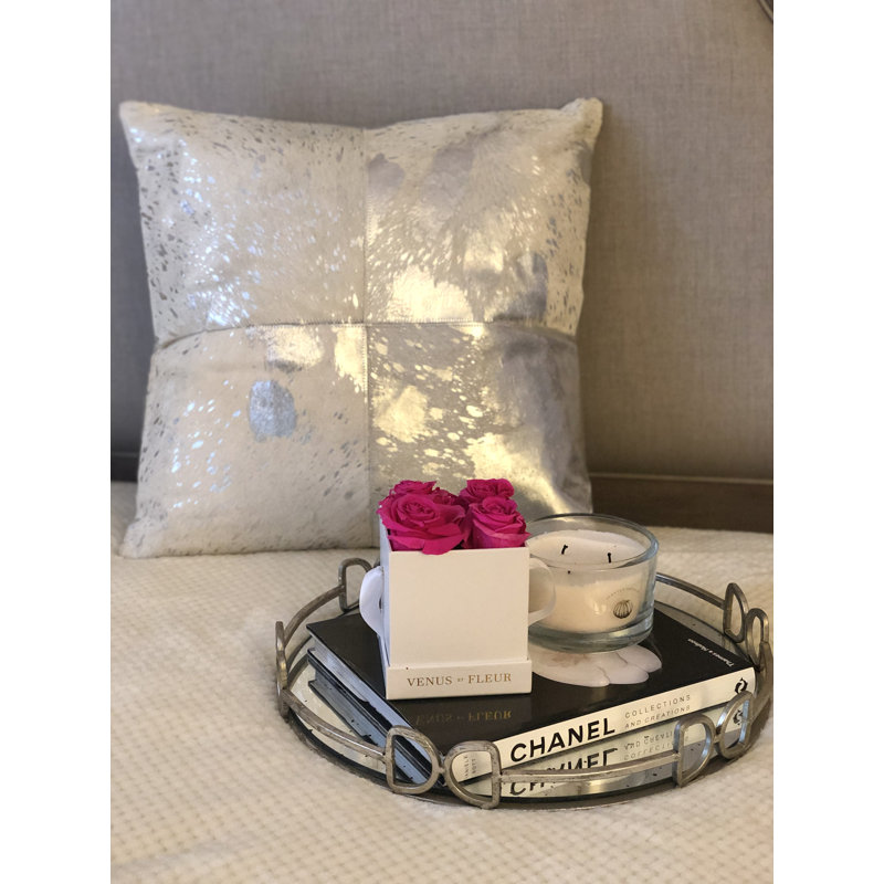 Ashen Square Cowhide Foil Pillow Cover & Insert