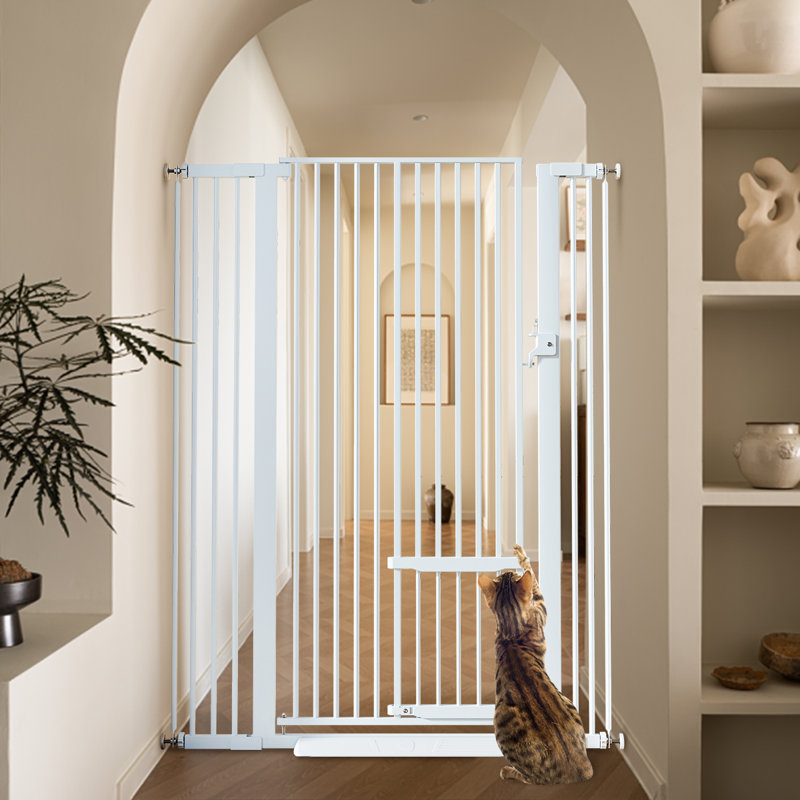 Ermila 55.1" Extra Tall Pet Gate, 29.5-40.6" Extra Wide Heavy Duty Metal Safety Gates, Dog Gates Baby Gates with Adjustable Cat Door