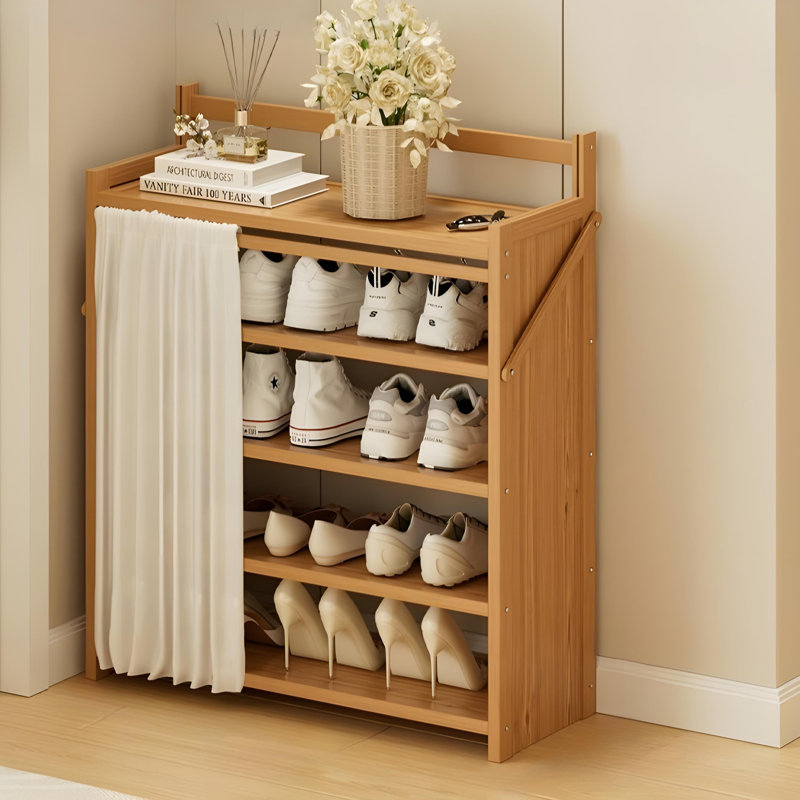 Multi Layer Folding Dustproof Shoe Rack For Household Use, Narrow Design, No Installation, Bamboo Shoe Cabinet, Door Storage Artifact, Rental Room, Essential For Small Apartments