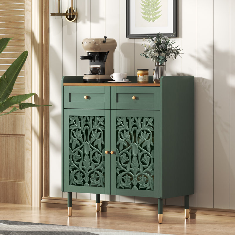 Carved Buffet Sideboard Cabinet , Coffee Bar Cabinet 1 Drawer &2 Doors