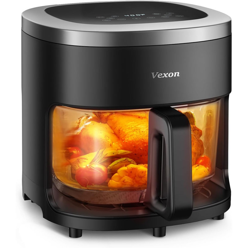 6-in-1 glass air fryer,4.5qt air fryer with viewing glass pot, air fry, roast, reheat, dehydrate, air crisp technology,nonstick & dishwasher safe basket,97% less oil,features digital timer