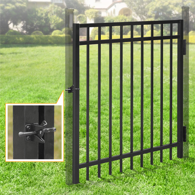 Fencer Wire 4/5/6ft High Heavy Duty Flat Top Fence Gate, Metal Garden Fence Gate