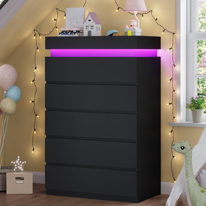 Tall 5 Drawer Dresser With Led Light