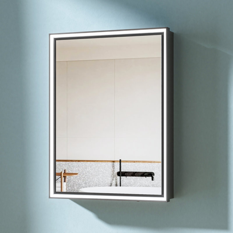 24" Wx32" H Dimmable LED Medicine Cabinet Black Aluminum with Mirror Anti-Fog Recessed/Surface Mount
