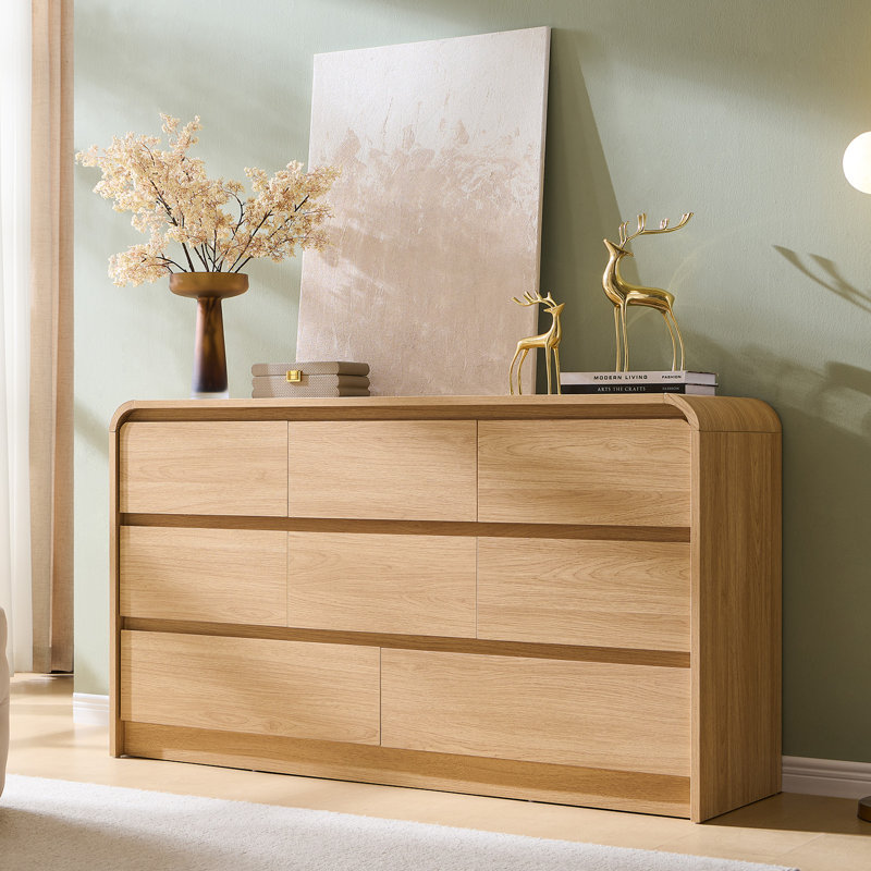 Modern 8 Drawers Dresser for Bedroom, 55" Wide Dressers & Chest of Drawers w/Curved Profile Design