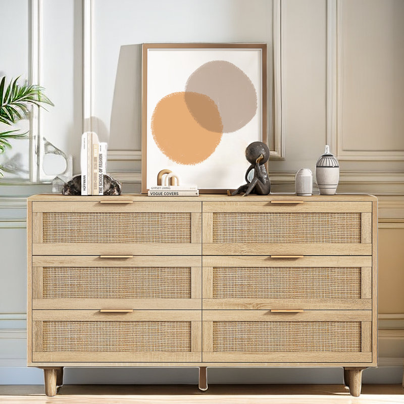 Ayanna 6 Drawer 51.18" Wide Rattan Storage Dresser